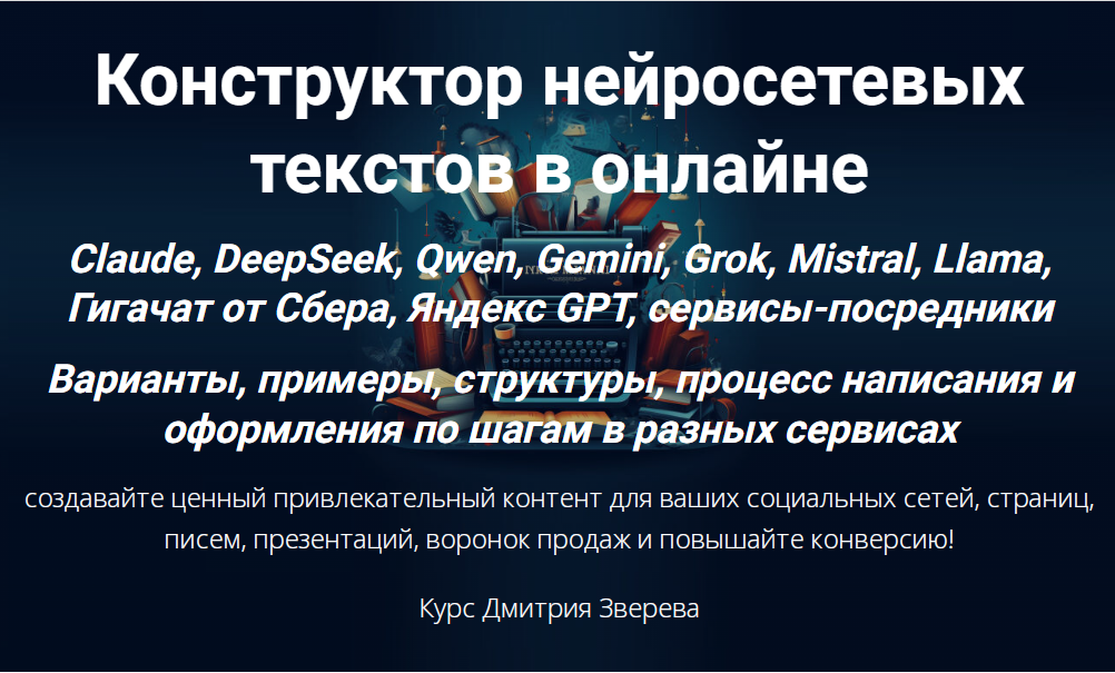 Конструктор нейросетевых текстов в онлайне (Дмитрий Зверев) Конструктор нейросетевых текстов в онлайне (Дмитрий Зверев)