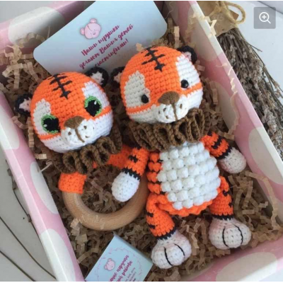 Тактильный тигрёнок и погремушка. Анна Борисова, Toys_knit_anny Тактильный тигрёнок и погремушка. Анна Борисова, Toys_knit_anny