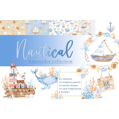 Коллекция морских акварелей. Creativemarket CreatArtStudio